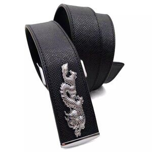 Black Flat Grain Leather Dragon Buckle Belt 46/116 0180